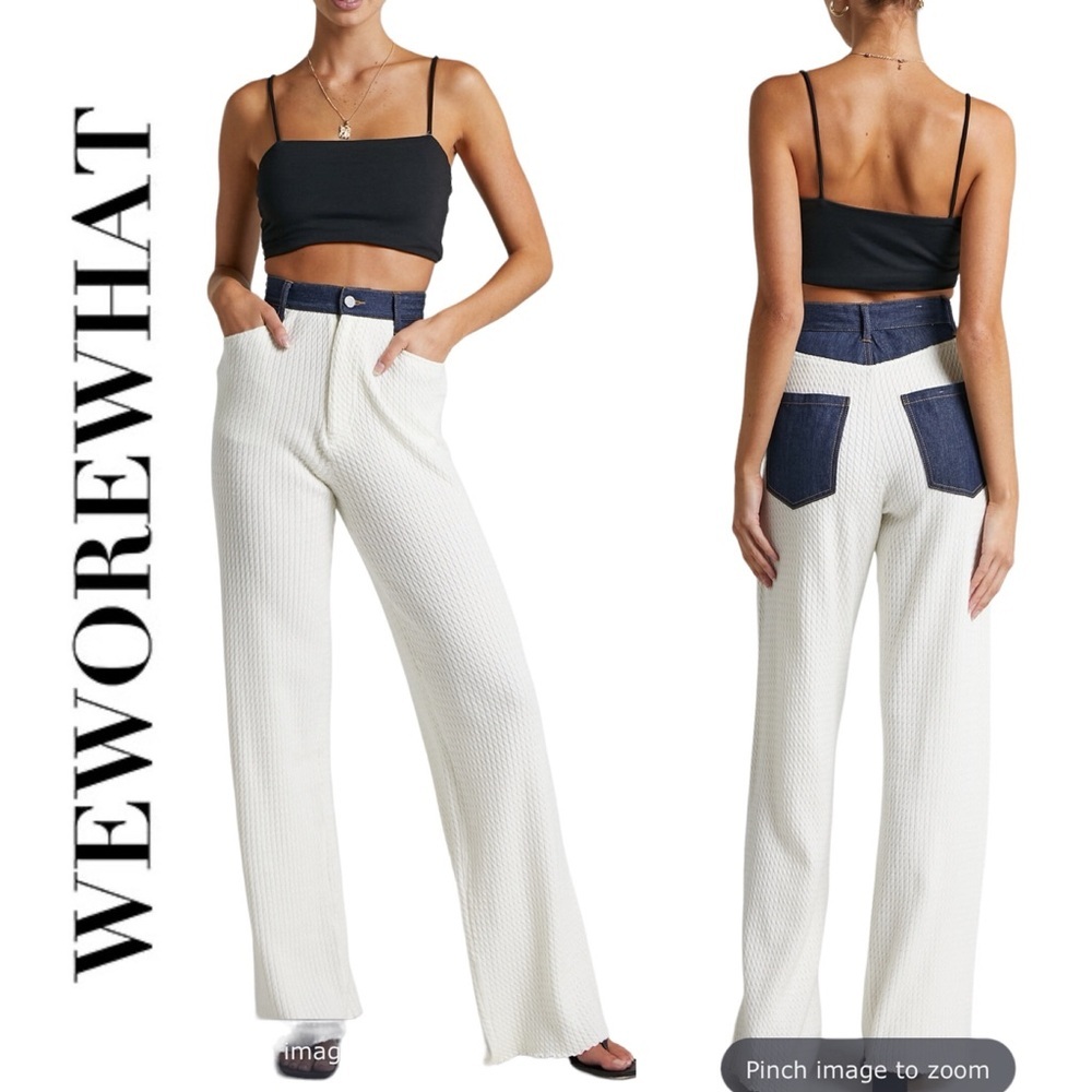 NWT WeWoreWhat High Rise Wide Leg Denim Cable Knit Pants cream 27